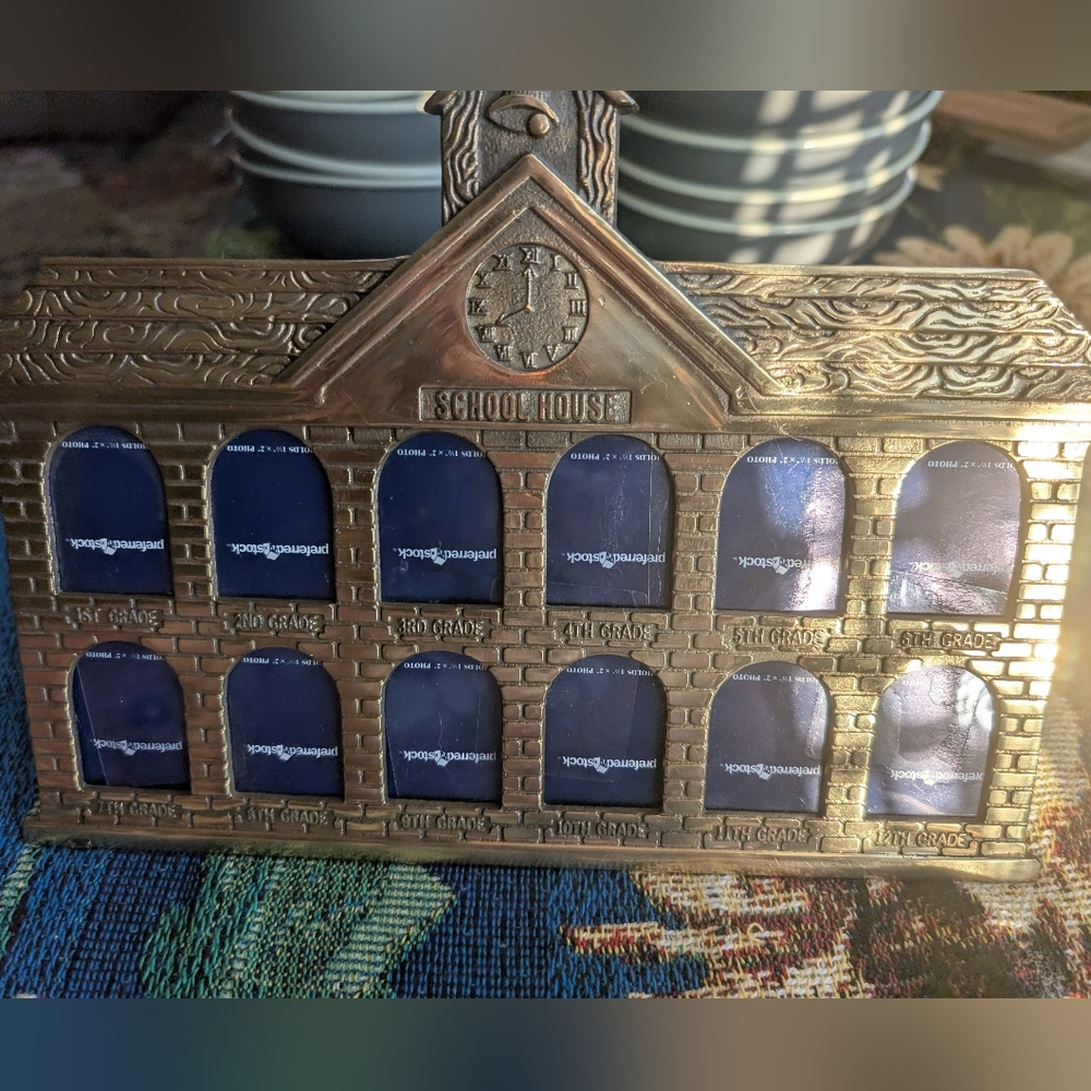 Vintage Brass Frame School House Picture Frame Nursery Graduation 12 Year Hang